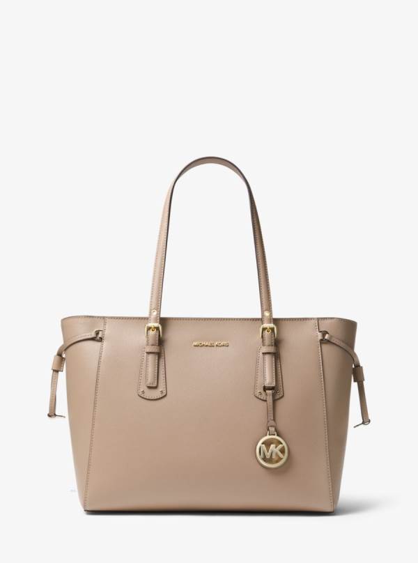 Damske Prenosná Taška Michael Kors Voyager Medium Crossgrain Leather Béžové - Kabelky Michael Kors Levně | NVGKC-2736